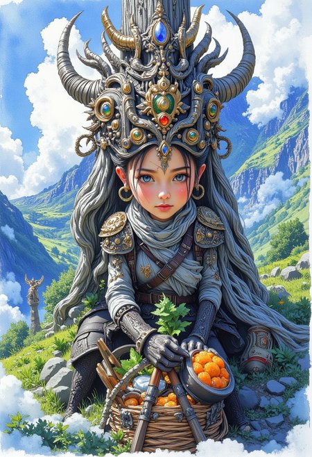 Create a fantasy-themed image that combines the style of watercolor painting and concept art.