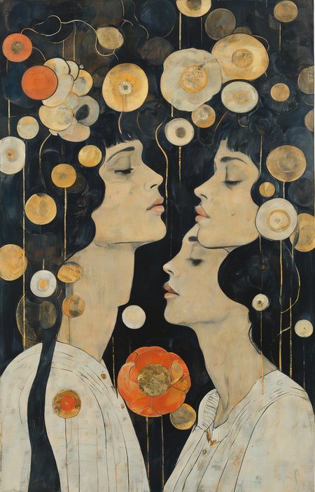 masterpiece,best quality,<lora:tbh269-sdxl:0.9>,illustration,style of Koloman Moser, portrait of family
