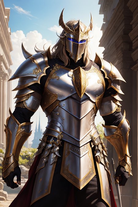 (masterpiece), ultra-realistic, Majestic knight middle shot, ultra - realistic, fantasy, dynamic pose, highly detailed armor, lineage 2, word of Warcraft, saint seiya