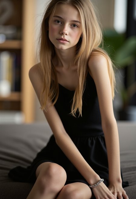 cinematic photo (best quality, masterpiece, colorful, dynamic angle, highest detailed), full body photo, fashion photography of cute 1girl, dark mood, dystopia, glowing, looking at viewer, sitting, long hair, bokeh (intricate details, hyperdetailed:1.15), detailed, moonlight passing through hair, (official art, extreme detailed, highest detailed), HDR+ . 35mm photograph, film, bokeh, professional, 4k, highly detailed, dramatic lighting, dark theme, low key, aidmaHyperrealism   <lora:FLUX - DRKDLF - Styles for FLUX ( dramatic lighting, dark theme, low key ) :1> <lora:FLUX - Extremely Thin and Skinny:0.7> <lora:FLUX - Hyper Realism ( aidmaHyperrealism ):0.6>
