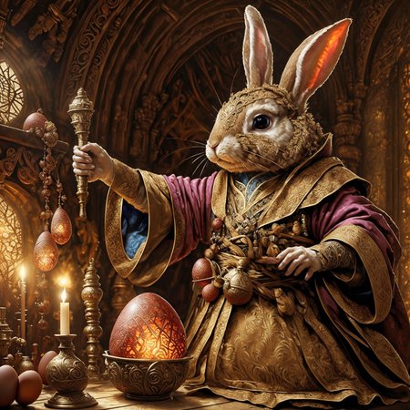 RAW photo, (masterpiece:1.3), subsurface scattering, heavy shadow, (high quality:1.4), (intricate, high detail:1.2), professional photography, HDR, High Dynamic Range, realistic, ultra realistic, photorealistic, high resolution, film photography, ambient lighting, atmospheric effects, <lora:detail_slider_v4:2>, OverallDetail,  <lora:Rabbitfolk:1>, a rabbitfolk alchemist, brown fur, rabbit ears, whiskers, rabbit, wearing intricate robes, holding a large red (egg) and a brush,  in an alchemist shop,  <lora:Alchemist:0.7>, candle, window, bottle, flask, brush, colors,