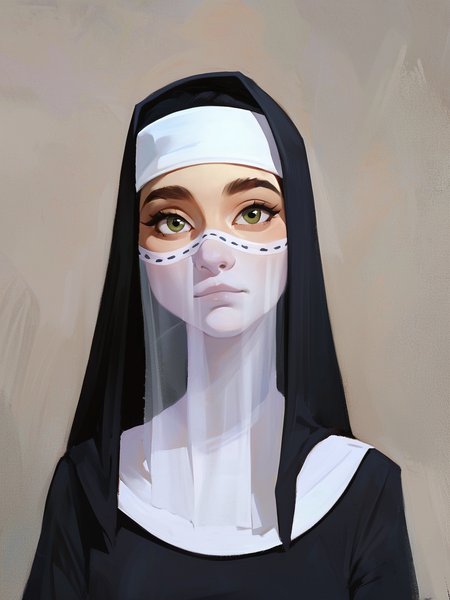 score_9, score_8_up, score_7_up,
1girl, (portrait:0.9), (latina:1.2), (pale skin:0.8), (18 years old:0.9), (young:0.9), 
nun, veil, dress, bodysuit, sheer, transparent, see through, (frills:0.4), (laces:0.8), (straps:0.4),
(medium breasts:0.4), (saggy breasts:0.6), (brown eyes:0.2), (thick eyebrows:0.7),
black hair, (bangs:0.2), (blush:0.2), (freckles:0.2), (gothic:0.1), (goth girl:0.1), (ahegao:0.3)
(looking at viewer:0.8), (facing viewer:0.9), (upper-body:0.9), (medium shot:0.9),
(realistic style:0.6), (ultra-detailed:0.8), (sunny:0.8), (shadow:0.3), <lora:Graphic_Portrait:0.9> <lora:incase_style_v3-1_ponyxl_ilff:0.32> <lora:[GP]Thicc_Style_XL_[Pony_XL]:0.38> <lora:[GP]_Bongfill_Style_[Pony_XL]:0.22> <lora:Organic_Sauce_epoch_13:0.28> <lora:gr33kd0ll:0.0> <lora:torogao_v4-000010:0.0> <lora:LowRA:0.0>
