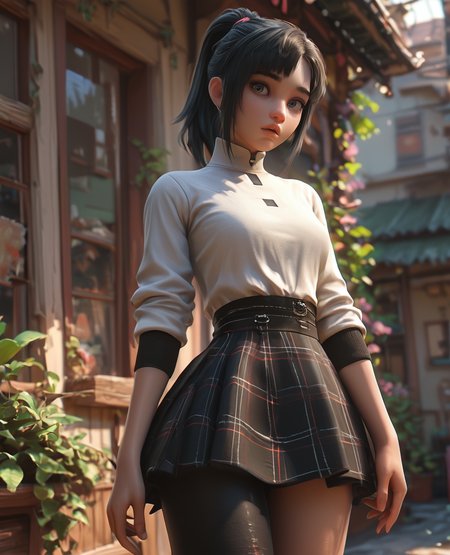 , score_9, score_8_up, score_7_up, score_6_up, score_5_up, score_4_up 
<lora:zs_ShihoXL:.7> shihop5, black hair, ponytail, shirt, plaid skirt, bike shorts, asymmetrical legwear, looking at viewer, realistic eyes, pursed lips,