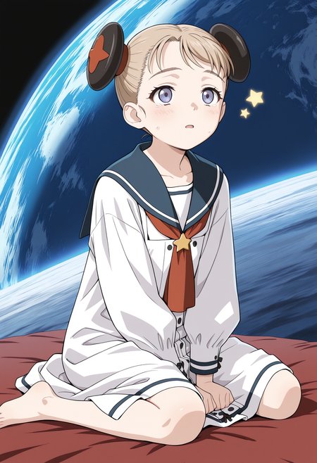 <lora:AlvisEHamiltonIL:1>, alviseh, solo, 
blue sailor collar,sailor collar, long sleeves, barefoot, white dress, red neckerchief, dress,neckerchief, wariza,star (symbol),puffy long sleeves,
sitting,
planet, parted lips, cry, open mouth,
masterpiece,best quality,amazing quality,
