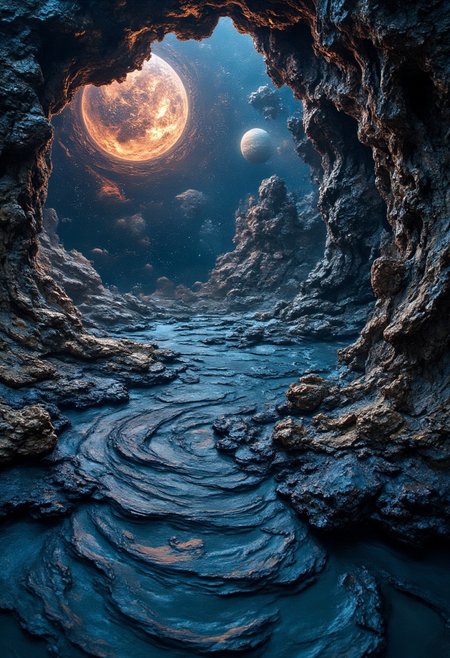 (masterpiece:1.1), (highest quality:1.1), (HDR:1.0), (cinematic masterpiece), (cinematic spotlight), ((caustic)), ultra wide shot, super detail, cinematic lighting, HDR, impressive, ultra resolution photo of an imaginative and otherworldly scene of an ocean filled with planets, stars, and nebulas, hyperrealistic surrealism, award winning masterpiece with incredible details, epic stunning, (natural skin texture, hyperrealism, soft light, sharp), fantasy00d