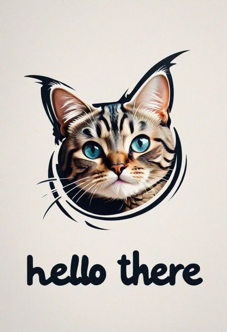 "Hello there" text logo, upside down cat