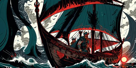 <lora:The_Pulp_Session:0.8><lora:Michelangelo_Michelangelo_Paintings_High_Renaissance-000008 (1):0.8>portrait, one line drawing,  sketch .A digital illustration of a dramatic and intense scene featuring a Viking ship at sea. The ship is intricately designed with Norse engravings and is being led by a fierce Viking warrior with glowing red eyes, wearing a helmet with horns. The ship sails on tumultuous sea waves under a dark, stormy sky. The warriors on the ship are equipped with shields and ready for battle. The color palette is dominated by a deep teal color, specifically using the hexadecimal color code