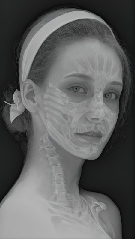 x-ray, xray, greyscale, vaporwave neon theme, photograph of a cute girl, byCharles Schridde, yamer_xray, monochrome, simple background, 1other, border, out of frame, black background, fingernails, 1girl, (ivory, Terragen but extremely beautiful:1.2), Futuristic style, sleek, modern, ultramodern, high tech, detailed, photography, detailed skin, insane smile, looking at viewer, pokemon (creature), bandana, green eyes, <lora:Yamer_X-RAY-000005:1.2>