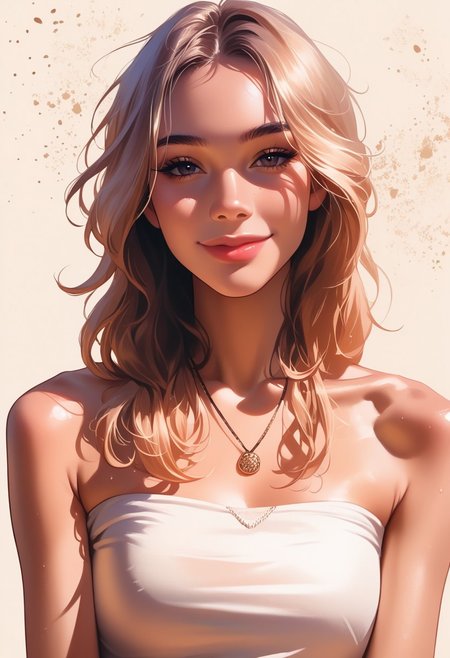 score_9, score_8_up, score_7_up, score_6_up, source_cartoon, 1girl, female, solo, femenine, petite, lean, pale skin,, soaking wet hair, smile, diaphonous white dress, bronze necklace, medium breasts, female focus, official style, close up, perfect anatomy, perfect face, standing,  abstract beauty, beautiful, centered, looking at the camera, approaching perfection, dynamic, moonlight, highly detailed, watercolor painting, artstation, concept art, smooth, sharp focus, illustration, portrait