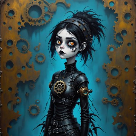 2d, sad elitist,stencil Electromagnetic Steampunk Goth Girl  Underworld Vendetta, highly detailed, 1990'S, side light, electric blue, eerie, gritty <lora:fx-01:1.2> <lora:surrealism-v1:1> <lora:art-v5:.35>  <lora:usual-portrait-v2:1>