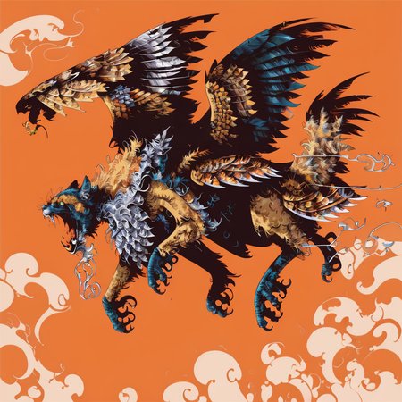 <lora:1v4n:1>1v4n enfield with wings and talons orange background fox face