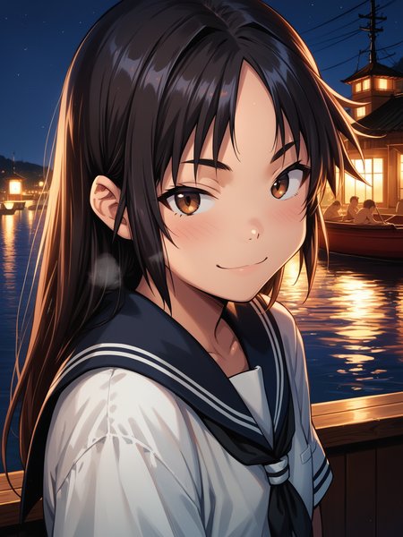 (upper body, solo focus:1.2) <lora:happy_tentacle-hinata-v0.1-000060:1>, ht_hinata, black hair, brown eyes, (petite:1.2), <lora:Shed_The_Skin's StS_age_slider_v1_initial_release:-1.3> ( :1.1) ( , , ( :1.2) , seductive smile (heavy breathing:0.8) , (looking at another:1.2) :1.2) , outdoors, vegetation, ( :1.1), spring \(season\) , (night, night sky :0.6), , (:0.5), , (european architecture :0.9), boat, mast, sailor ( :0.8) score_9, score_8_up, score_7_up, score_6_up, score_5_up, score_4_up, ( [(realistic, photorealistic:1.3):(realistic:1.2):16] [(3d:1.2)::14] :1) <lora:LUUNA's Lunas-NijiJourney-SDXL-B2:0.35>, nijijourney <lora:prgfrg23's Counterfeit-V3.0 Style SDXL_LoRA_Pony Diffusion V6 XL:0.5> <lora:mfcg's mfcgXL:0.12> <lora:reweik's gyokai(himehajime)_PonyXL_style_v01:0.14>