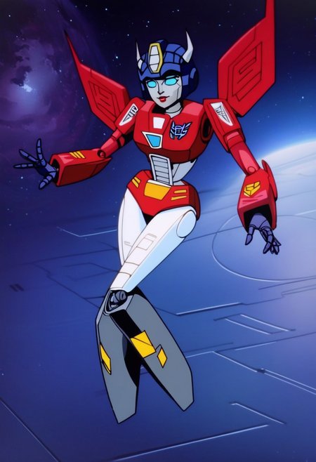 robot planet in space
score_8_up <lora:Transformers 86 FT-000005:1> 1female, autobot, female, all red body, red legs, red head, red armour, small body, petite body, slender form, full body, slim body, slim waist, round large eyes, blue eyes,  short legs, small horns protruding from head, , female lips, happy expression, smiling, curvy limbs,