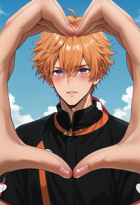 score_9, score_8_up, score_7_up, source_anime, rating_safe, Beelobey, 1boy, male focus, anime screencap, blushing, heart hands, pov, pov hands