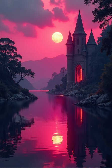 (((a shimmering lake surrounded by enchanted ruins, reflecting a twilight sky.))), Bold Burgundy, Elegant Sophistication: dramatic lighting, burgundy tones, sharp focus, sophisticated ambiance, elegant elements, rich textures, luxurious look, intense atmosphere, sophisticated aesthetics, capturing emotions, elegant scenes, artistic feel, storytelling through colors, professional technique, striking visuals, sophisticated concept, elegant styling, luxurious environment, surreal aesthetics, captivating narratives, intricate details, sophisticated landscape, editorial storytelling, deep glows, evoking elegance, pushing creative vision <lora:add-detail-xl:2> <lora:Cosine_freck:1>âââ