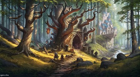 landscape, fantasy, forest, magical, photography, stvmccrr, style, rpgartworkstyle, fantasy, rpg, rpgartworkstyle, artwork, detailed,,,,,  <lora:MJ52:.3> <lora:CinematicStyle_v1:.45> <lora:stvmccrr:.6> <lora:RpgArtworkStyle_v1:0.9> <lora:add-detail-xl:1>