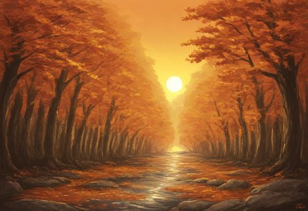 masterpiece, ultra HD, ultra detailed, oiled painting style, a small Medieval village crossed by a river , tree, forest,  autumn,  dusk, sun, sunshine, sunray, mdvlCE