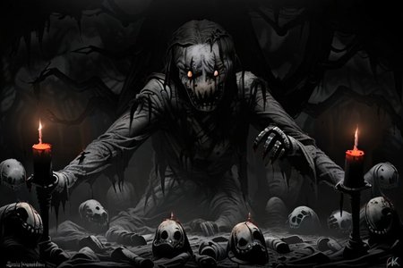 Photography, photorealistic, insanely real life detailed, 8k, highest resolution possible, sharp focus, taken with professional DSLR and lenses, cinematic, taken best skilled cinematographer, 
mong, monster, horror \(haunted house\), Darkness,
haunted house,night,dark,sparse Candlelight, creepy, scary,terrifying
horror movie atmosphere, cinematic dark night time lighting and dramatic shadows,