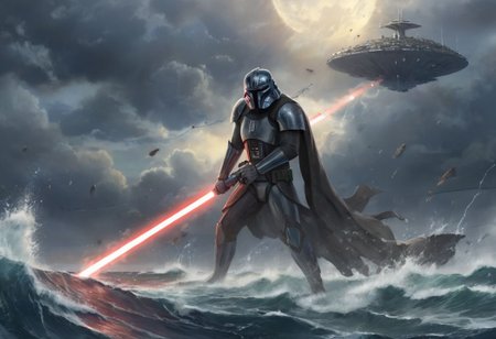 a (solo:1.5) black white lizard with (star wars armor:1.5)  sword on belt  (cockpit instruments view:1.5) inside star-wars style spaceship over (ocean:0.5) (waves:0.5), in the middle of sea, with (apocalyptic:1.5) stars comets meteors burning planet,
dawn, heavy rain, wind, windy, typhoon, hurricane, tropical storm, fog, mountain, sky, cloud, deluge, rainforest, 
(anime:1.5) , anime screencap in mnst artstyle, full body character portrait landscape