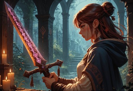 score_9, score_8_up, score_7_up, score_6_up, 1girl, 
 <lora:Flash_Glowing_Runes_PonyXL:1> Glowing Rune Sword, from side,