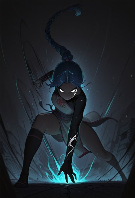 Monochrome, head Body Shot, M200 closeup of a beautiful busty fit beheaded female warrior monk with a cracked, blood-smeared Face delivering a devastating Punch, Hollow white eyes, with swirling spectral white ash aura, high Quality, masterpiece, volumetric backlight, very detailed, high socks, panty, dark vibrant theme, Motion lines, dynamic pose, Ancient temple ruins veiled in black smoke, ritualistic-themed, muted red and beige tones, Tattered prayer beads swinging wildly. s3v3n, 1girl, solo, blue hair, braid, single braid, long hair, braided ponytail,  masterpiece, best quality, good quality, newest, highres, volumetric lighting, uncensored, raytracing, volumetric lighting, ambient occlusion, girl, background, masterpiece, best quality, very awa, absurdres, ambient occlusion, raytracing, soft lighting, blum effect, masterpiece, absolutely eye-catching, particles, glowing, shining, intricate cinematic background,
