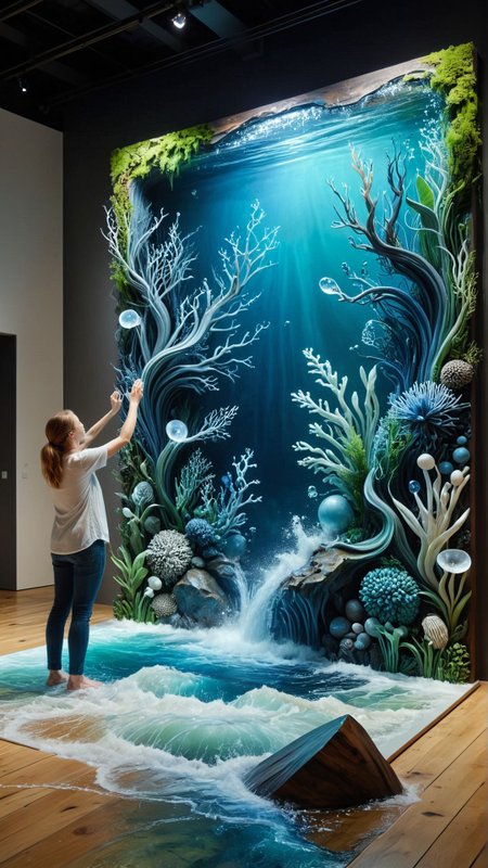 An interactive art installation that allows visitors to experience the elements through touch, sound, and sight. 
photography. Natural geographic photo. trending on artlist, Hyper-realistic, 16k resolution, intricate details.
(masterpiece, award winning artwork)
many details, extreme detailed, full of details,
Wide range of colors, high Dynamic
OverallDetailXL
<lora:add-detail-xl:0.95>
<lora:WildcardX-XL-Detail-Enhancer:0.9>
<lora:xl_more_art-full_v1:0.2>
 <lora:ElementWaterSDXL:1> ElementWater