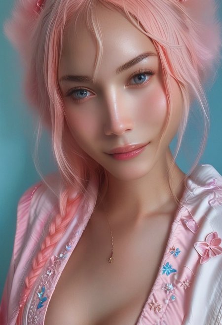 score_9, score_8_up, score_7_up, score_6_up, 1girl, female, solo,  femenine, petite, lean, pale skin, smile, sexy dress, pink hair, bangs, large breasts, female focus, close up, standing,  abstract beauty, beautiful, centered, looking at the camera, dynamic sexy pose, moonlight, highly detailed, portrait