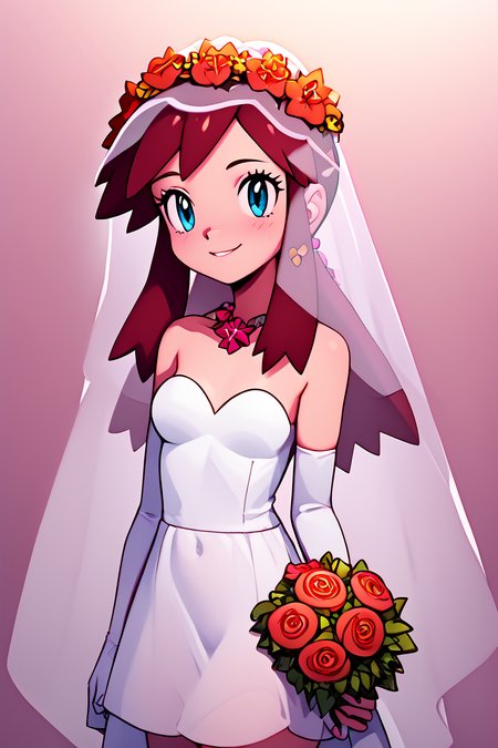 score_9, score_8_up, score_8, medium breasts, (curvy), cute, eyelashes,       BREAK, , zzMelody,  <lora:Melody_Pokemon_PDXL:1.0>,  , BREAK, smile, looking at viewer,  bride, wedding dress, bridal veil, strapless dress, elbow gloves,  holding bouquet,  hearts, white outline, cowboy shot, embedding:zPDXL, Expressiveh,  <lora:Vivid:0.7>,  <lora:LFashionPDXL:1>,  <lora:Uncensored_PonyXL_cpt_v02.09:0.4>,  <lora:Expressive_H-000001:0.4>,