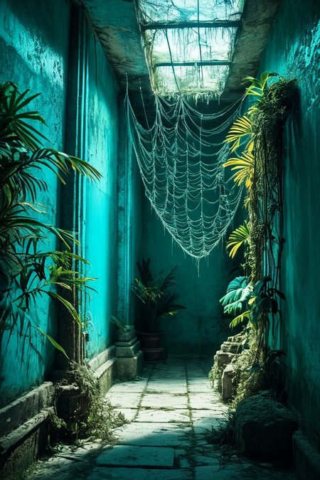(((a forgotten crypt, where cobwebs hang heavy and the atmosphere is thick with the scent of old bones and dust))), Vivid Teals, Tropical Vibe: vibrant lighting, teal tones, sharp focus, lively ambiance, tropical elements, rich textures, vibrant look, lively atmosphere, tropical aesthetics, capturing nature's beauty, joyful emotions, vibrant scenes, artistic feel, storytelling through colors, professional technique, striking visuals, tropical concept, lively styling, vibrant environment, surreal aesthetics, captivating narratives, intricate details, tropical landscape, editorial storytelling, vibrant glows, evoking joy, pushing creative vision <lora:add-detail-xl:2> <lora:Cosine_freck:1>