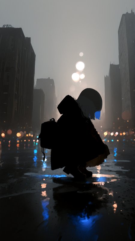 masterpiece, newest,absurdres,incredibly absurdres, best quality, amazing quality, very aesthetic, minimalism, 
1girl, squatting, puddle, cityscape, blurry foreground, (bokeh:1.4)
 <lora:G0zeNA_style:1> G0zeNA_illu, <lora:KonYa666:1> kony4666