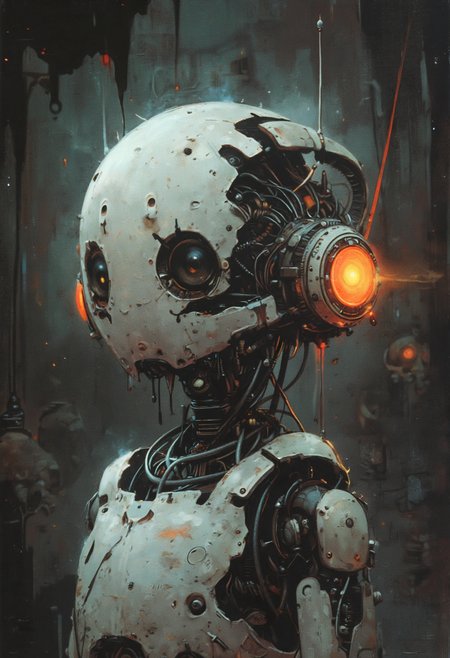 Hearing materialized voices, this creepy sad cybernetic robot, crying, can't cope with the illusionary delusions that enter the mind. Distinguishing reality from dream is a constant struggle, like a storm in the brain that cannot be silenced. The constant pain and agony is excruciating and seems impossible to subdue. Clarity and peace of mind is a feeling so unreachable that hope seems to constantly slip through the net that is the maze of life.
