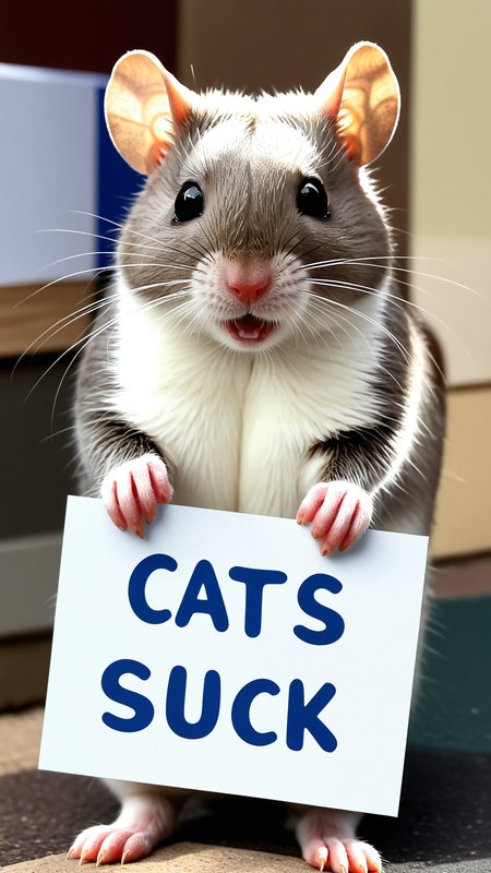 A rodent holding a sign which reads "CATS SUCK",  <lora:Add_UHD_Details_&_Text_v1:0.85>, Painstaking Attention To Details,