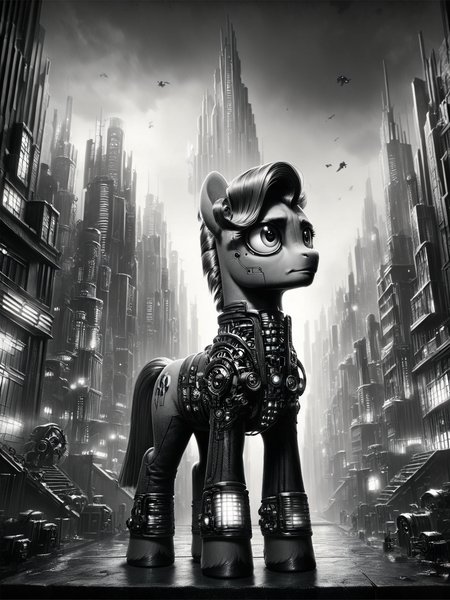 score_9, score_8_up, score_7_up, pony,  futuristic, stylized, art deco, expressionist, 1920s, black and white <lora:Metropolis_Movie_Style_Pony:1>