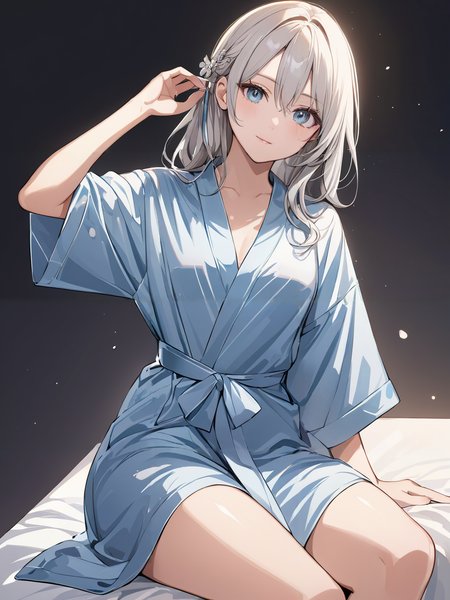 masterpiece,ultra-detailed,best quality,8K,illustration,cute face,clean skin ,shiny hair,girl,ultra-detailed-eyes,simple background, <lora:add-detail-xl:1> <lora:bathrobe_XL_V1.0:1> bathrobe