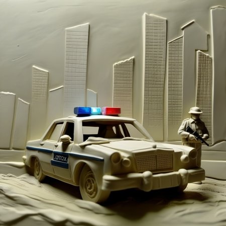 instonx figure policemen and police car at the crime scene in the city, expressively, spaces, cinematically<lora:instonx:1>