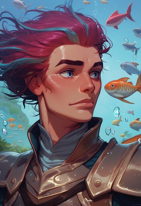score_9, score_8_up, score_8, score_7_up, score_7, score_6_up, score_6, score_5_up, Score_5,  fish, koi fish, fish monster:1.3), (realistic fish, fish), bulging eyes, fish eyes, fish mouth, fins, Atlantean armor, vox machine style, 1boy, male focus, solo, portrait, underwater background, under water shimmering light, fantasy, (dynamic lighting:1.1)
((masterpiece))