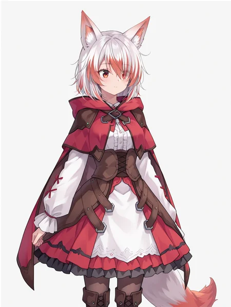 1girl,syusetu_kohaku,fox ears, fox tail, cowboy shot, 
hood,white_shrt,long_sleeves,hooded_capelet,corset,dress,black_pantyhose,frilled_skirt,lace-up_boots,brown_footwear
 <lora:syusetu_kohaku-ill2.0-t0:1>, (masterpiece), (best quality), (ultra-detailed), very aesthetic, illustration, disheveled hair, perfect composition, moist skin, intricate details, anime artwork, anime style, vibrant, studio anime, highly detailed