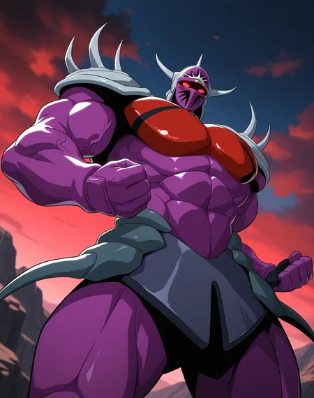 <lora:Lanacuras_(Shinzo)_(Illustrious)_(AD):1> Lanacuras, muscular, Shinzo, 
exterior, vivid anime dark sky with black clouds, mountains, nature, end of the world background, red and green clouds in the sky, fighting, 
dynamic action, dutch angle, cowboy shot, detailed face, detailed eyes, glowing red eyes, 
hyper muscular, end boss, large wide rounded protruding pecs, bulging muscles, large rounded muscular shoulders, large biceps, large thighs, abs, red pecs, perfect hands, peak physical conditioning, pinnacle of manly perfection, perfect physique, veiny muscles, commanding oppressive presence, 
BREAK: very awe, aesthetically pleasing, masterpiece, best quality, amazing quality, very aesthetic, perfect depth of field shot, 
BREAK: lazympos, lazypos (2),
