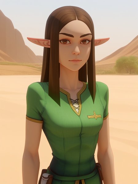 <lora:MnM Woodelf Druid - PDXL:1.6>  score_9, low_poly, mnm, woodelf, female, pointy ears, dark brown hair, standing, brown eyes, small breasts, pointy breasts, green tunic, green pants, portrait,, source_cartoon, score_9, score_8_up, score_7_up,