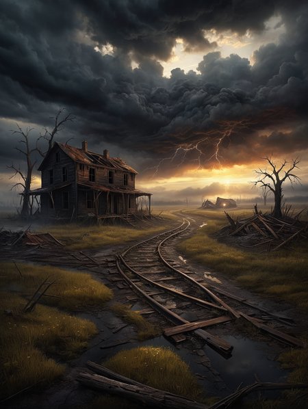 oil painting ,
A gloomy, apocalyptic scene,
34K uhd, masterpiece, high detail, 8k, intricate, detailed, high resolution, high res, high quality, <lora:add-detail-xl:1.8>, highly detailed, Extremely high-resolution details, fine texture,