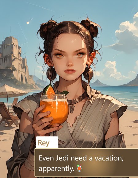 score_9_up, score_9, score_8_up, score_7_up, rating_explicit, , lora:748cmSDXL:1, best quality, masterpiece, perfect composition, official art, 748cmstyle, 1girl, silver necklace, braided bracelets, holding a margarita in a wide brimmed coupette glass, margaarta glass, salted rim, turquoise color drink, cucumber slice on rim, looking at viewer, cute smile, dynamic pose, standing, beach scenery, seaside, evening, bay, rocks, umbrella, beach chairs, beach lights, city lights in the distance, white plastic table, royal blue sky with fiery orange accents, clouds, volumetric lighting, perfect lighting, correct illumination, dark lighting, warm light, chiaroscuro,, g0thicPXL, glowing, neon,, S4bit4mago_illu, Rey, Light brown hair, Wavy hairstyle, Fair skin, Hazel eyes, Triple bun hairstyle, Toned physique, Simple, practical clothing, Wears wrist wraps, Scavenger attire, Desert-weathered look, Rey, 1girl,  solo, brown hair, brown eyes,