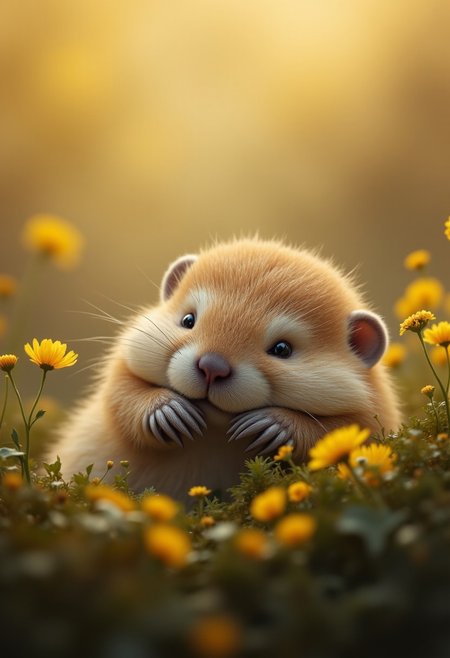 32k,8k,dynamic,(ultra high res:1.4),National Geographic photography, cinematic, depth of field, bokeh, best quality, animal photography,macro wildlife photography, photorealistic, view from above, dutch angle,wild flowers everywhere, in fantastic antique forest, very close up photography of a whimsical chubby marmot, soft fluffy dry fur,sleeping, upside down, paws up, belly up,lying back in grass and moss, exposing belly to sun's warmth,belly lit by godray, relaxed, having a nap. Tilted head.  Bees and butterflies flying around, in a sunny summer afternoon.The atmosphere gives an impression of peace and serenity, light and dust particles floating in sunrays, Vibrant Glow, rule of third, gold number proportions