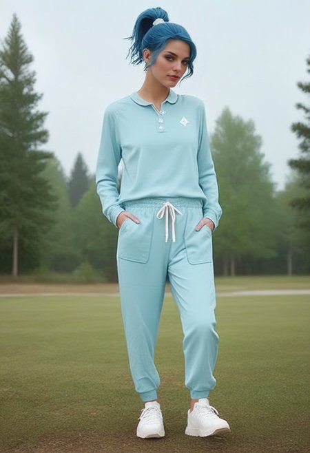 Stable_Yogis_PDXL_Positives 
<lora:train_Sweat_Suit_by_Stable_yogi_bsy_PONY:0.8>
 wearing a 99sweatsuit99 in Maroon color,   pockets, long sleeves, full body,  shoes,
beautiful face, Bold graphic liner with shimmer makeup style, Crimped ponytail hairstyle, Electric blue hair_color, hidden forest pond