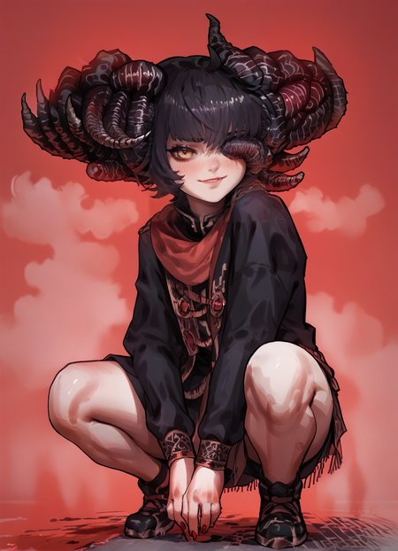 Action Figure of score_9, score_8_up, score_7_up, source_anime, sketch,score_6,monochrome, glitch, squatting,blush,  lights,blurred background, mohg lord of blood, (fog:1.2),blood,red background, solo,horns,  <lora:Mohg_Lord_of_Blood:1>