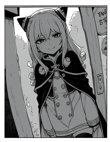score_9, score_8_up, score_7_up, source_anime, <lora:ashe-talton-manga-ponyxl-lora-nochekaiser:1>, rengoku ashe, long hair, greyscale, monochrome,, thighhighs, long sleeves, capelet, cape, dress, white dress,, bus stop, waiting, commuter, smartphone, checking time, cold morning, smile, looking at viewer, solo,, cowboy shot, dutch angle