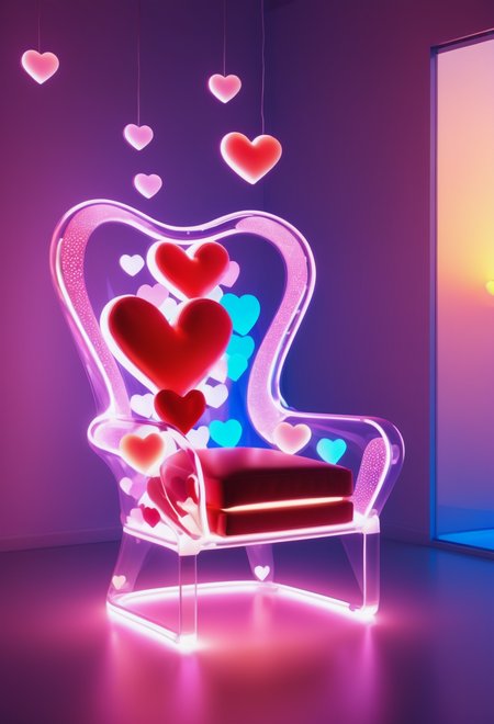 a chair made out of reij-trnsprnt filled with reij-hrts light by reij-glow <lora:heartglow-000006:1>