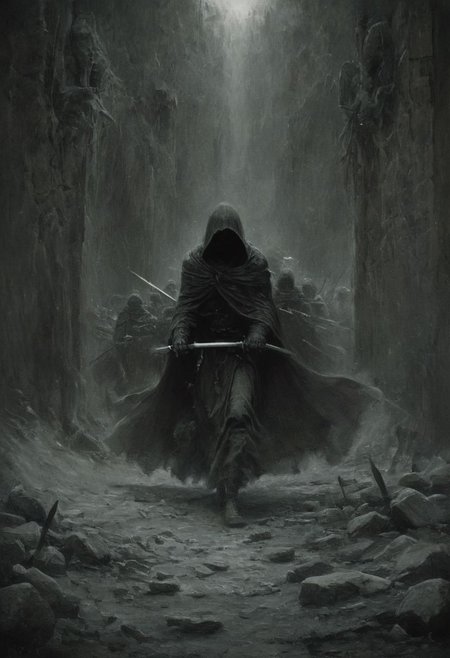 a terrible terrifying fight scene between an honorable knight and a hooded assassin dragging us with swords and daggers, (vacations, high resolution:1.3), (small, selective focus, european film:1.2), (sexual advance:1.1), ,end of hopes ,silence, extremely detailed,dark,sad, easynegative, digital artwork by Beksinski, extremely detailed, dark, chiaroscuro, low-key,in the style of Kelly Slater ,style by Kelly Slater,closeup,digital artwork by Beksinski, style of Kelly Slate