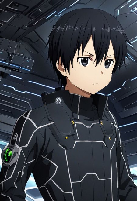 high resolution, solo, best quality, 1Boy, Kazuto Kirigaya, Black Hair, Black Eyes, Science Fiction, OverallDetail