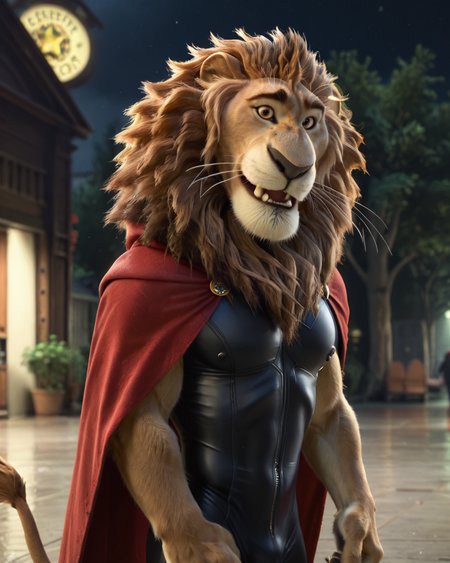 score_9, score_8_up, score_7_up, intricate details, rating_questionable,
<lora:homri52:1>
,
<lora:Mayor_Lionheart_Zootopia:0.8>, 1boy(Lionheart, furry male, solo, lion, brown fur, brown eyes, whiskers, lion tail, looking at the viewer, solo, happy, 
red cloak, sleeveless tight bodysuit), outdoors, at night, darkness
,
4k,
detailed background, depth of field, 
<lora:ral-chrosc-clr:0.5>, ral-chrosc-clr,
<lora:Expressive_H:0.5>, Expressiveh,
<lora:xl_more_art-full_v1:0.3>,
<lora:add-detail-xl:0.3>,