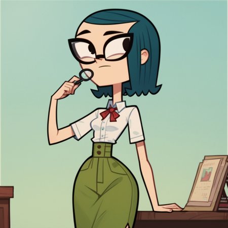 score_9, score_8_up, score_7_up, score_6_up, score_5_up, score_4_up, 1girl, solo, blue hair, short hair, glasses, small breasts, narrow waist, wide hips, highres, high quality, masterpiece,
 <lora:Mina_Beff:1>